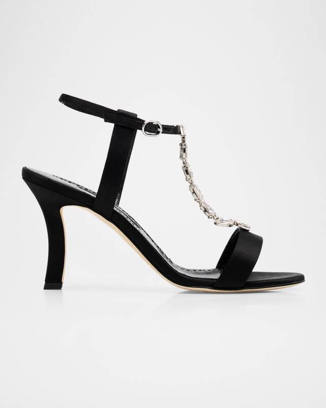 Molasan Embellished T-Strap Satin Sandals